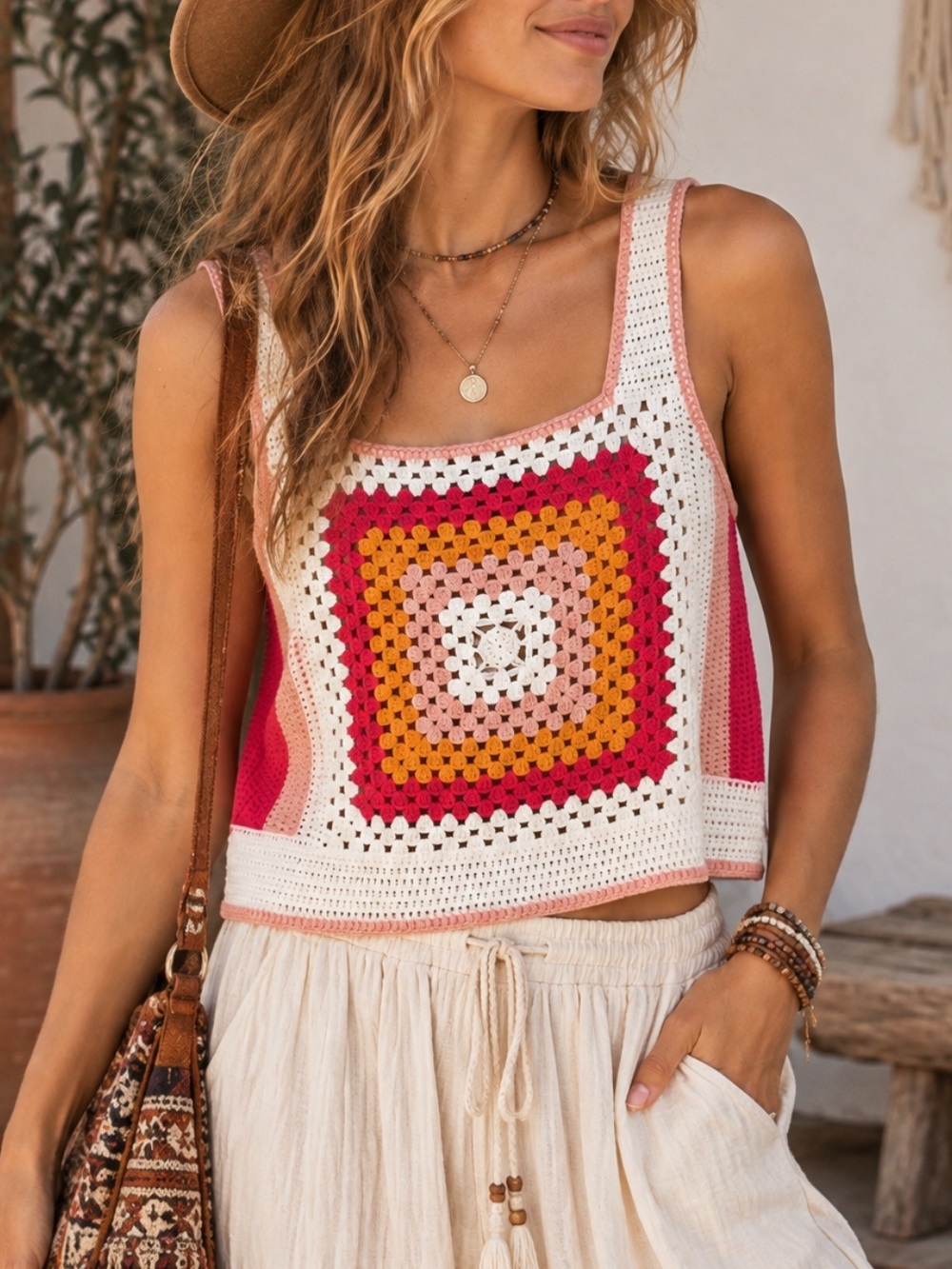 Dkny Crochet Grannycore Square-Front Tank Top